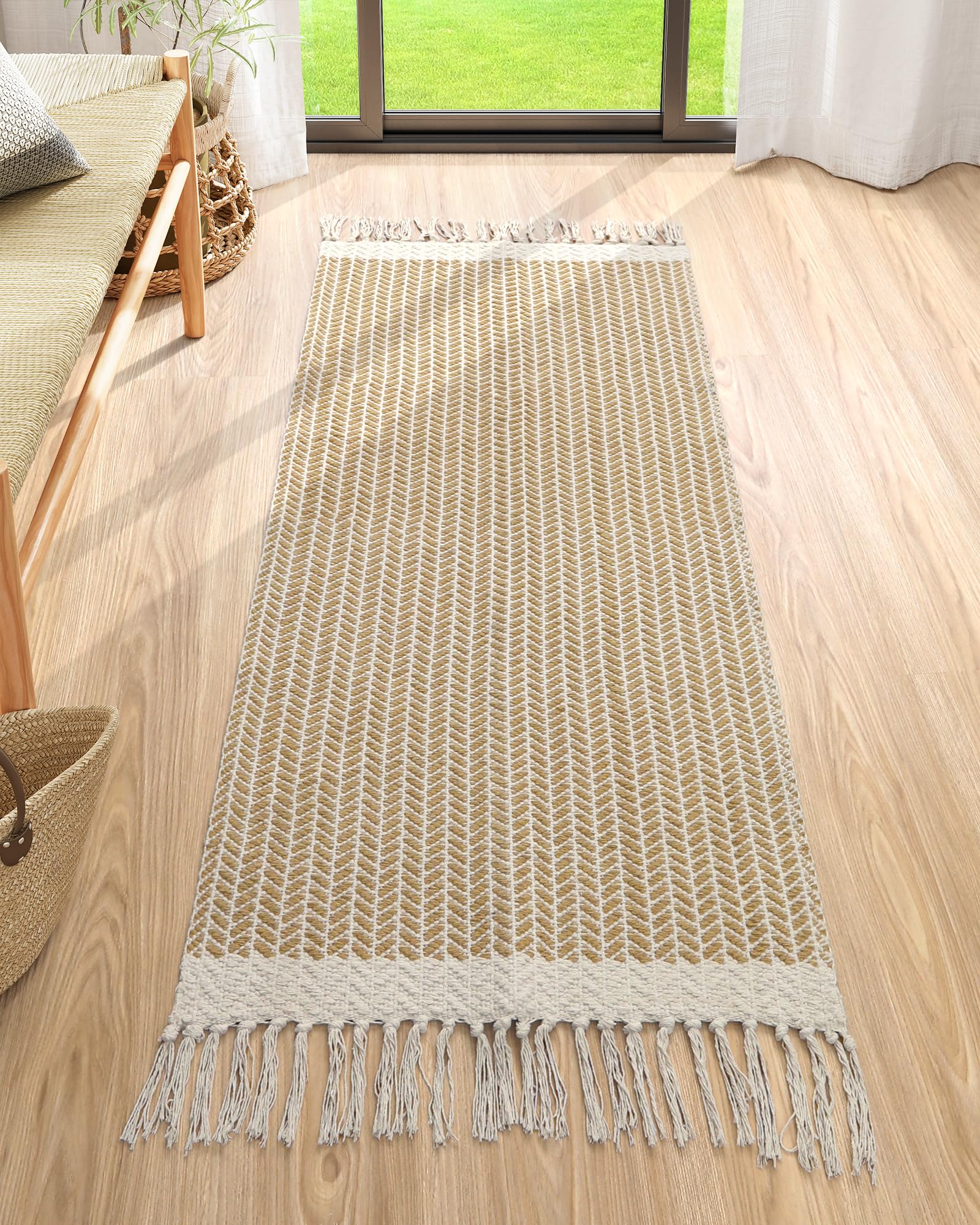 Lahome Belle Boho Entryway Rug, 3x5 Rugs for Bedroom Lightweight Washable Throw Rug Woven Cotton Bathroom Carpet with Tassels, Farmhouse Black and White Rugs for Living Room Kitchen Office Dorm