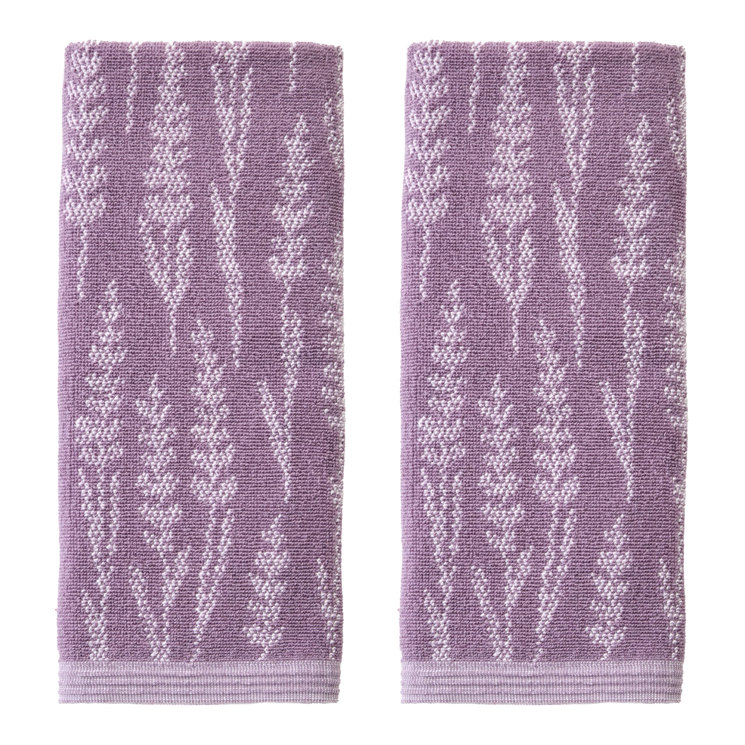 SKL Home Bee Lavender 100% Cotton Embroidered 2pc Hand Towel Set, Decorative for Bath/Kitchen/Bar & Gift, Natural
