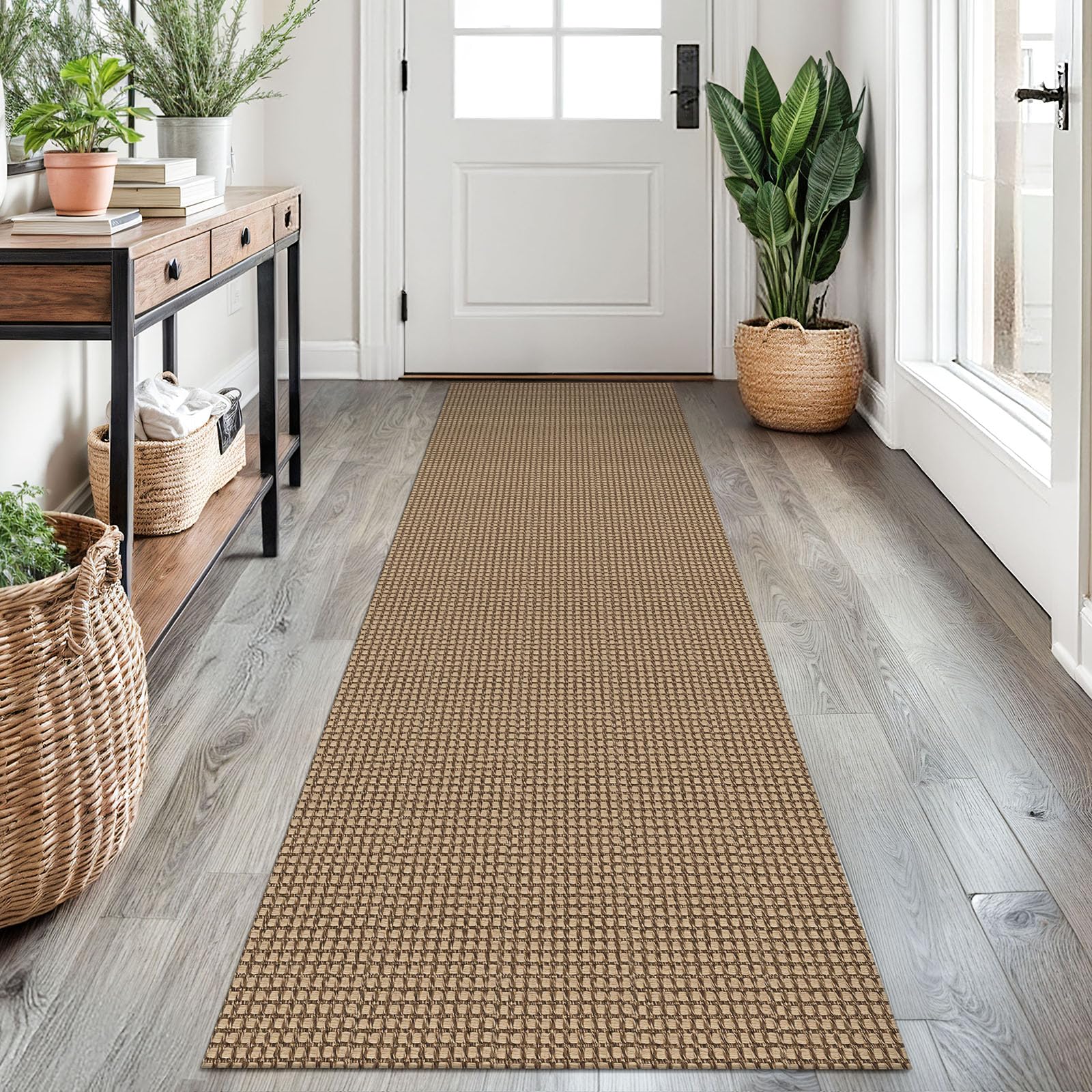 EARTHALL Woven Area Rug 2x3 Ft Washable Rugs for Entryway Braided Non Slip Throw Rugs Door Mat Indoor Outdoor Entrance Small Cotton Woven Carpet for Kitchen Foyer Front Door, Orange/Tan/Brown