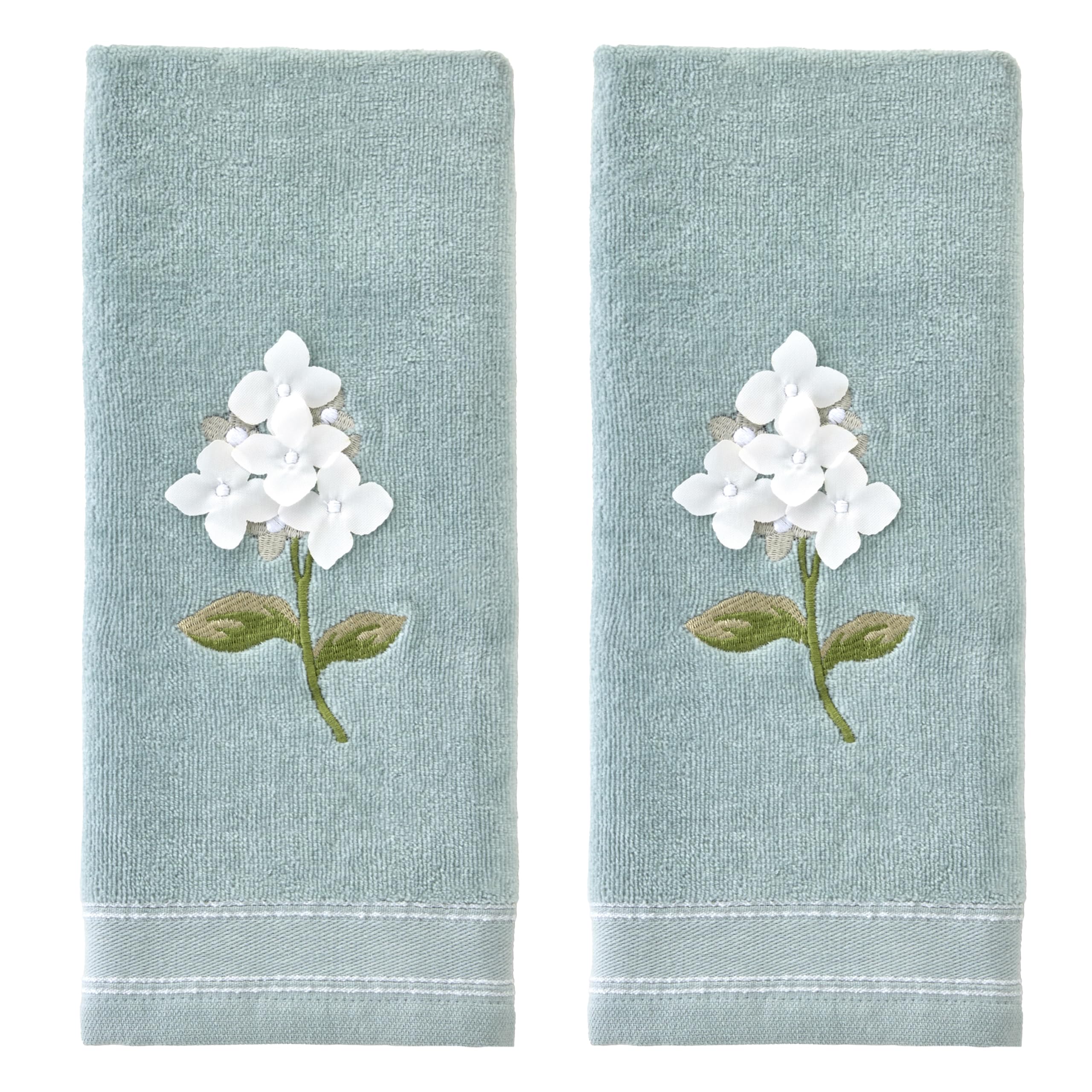 SKL Home Farm Hydrangea 100% Cotton 3D Embroidered 2pc Hand Towel Set, Decorative for Bath/Kitchen/Bar & Gift, Blue