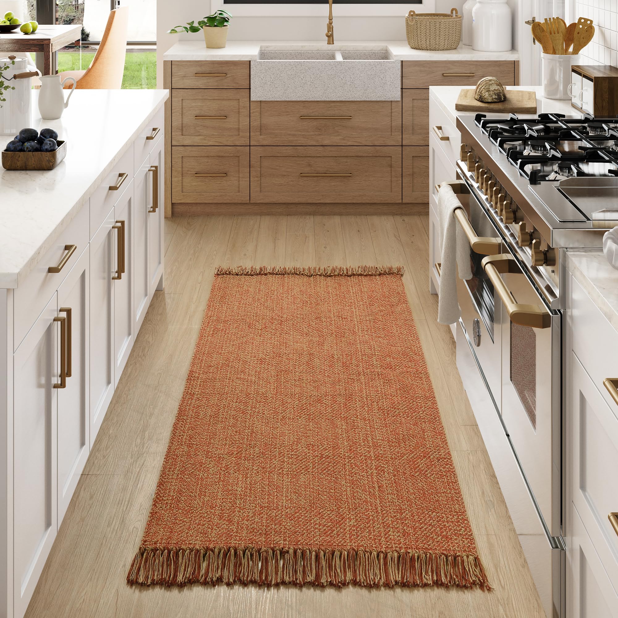 Collive Small Bathroom Rug, 2' x 3' Hand-Woven Low Profile Front Entryway Rug, Olive Green/Cream Cotton Reversible Washable Kitchen Mat Modern Farmhouse Carpet for Foyer Bedroom Back Door Decor