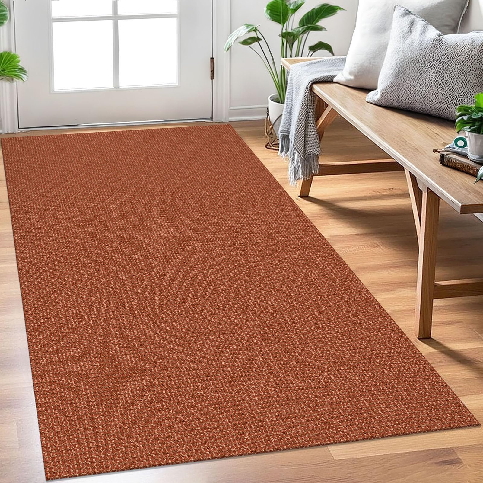 EARTHALL Woven Area Rug 2x3 Ft Washable Rugs for Entryway Braided Non Slip Throw Rugs Door Mat Indoor Outdoor Entrance Small Cotton Woven Carpet for Kitchen Foyer Front Door, Orange/Tan/Brown