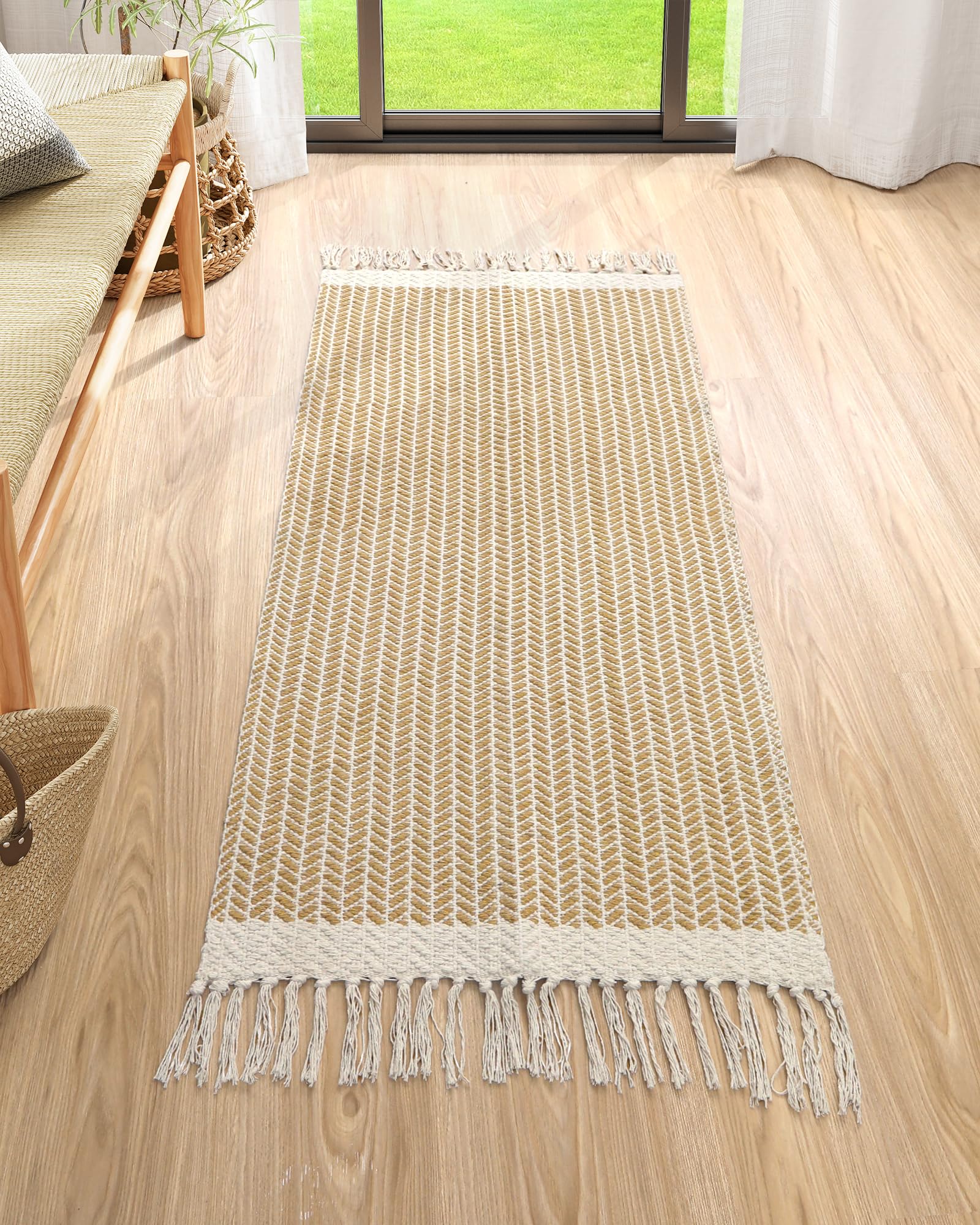 Lahome Belle Boho Entryway Rug, 3x5 Rugs for Bedroom Lightweight Washable Throw Rug Woven Cotton Bathroom Carpet with Tassels, Farmhouse Black and White Rugs for Living Room Kitchen Office Dorm
