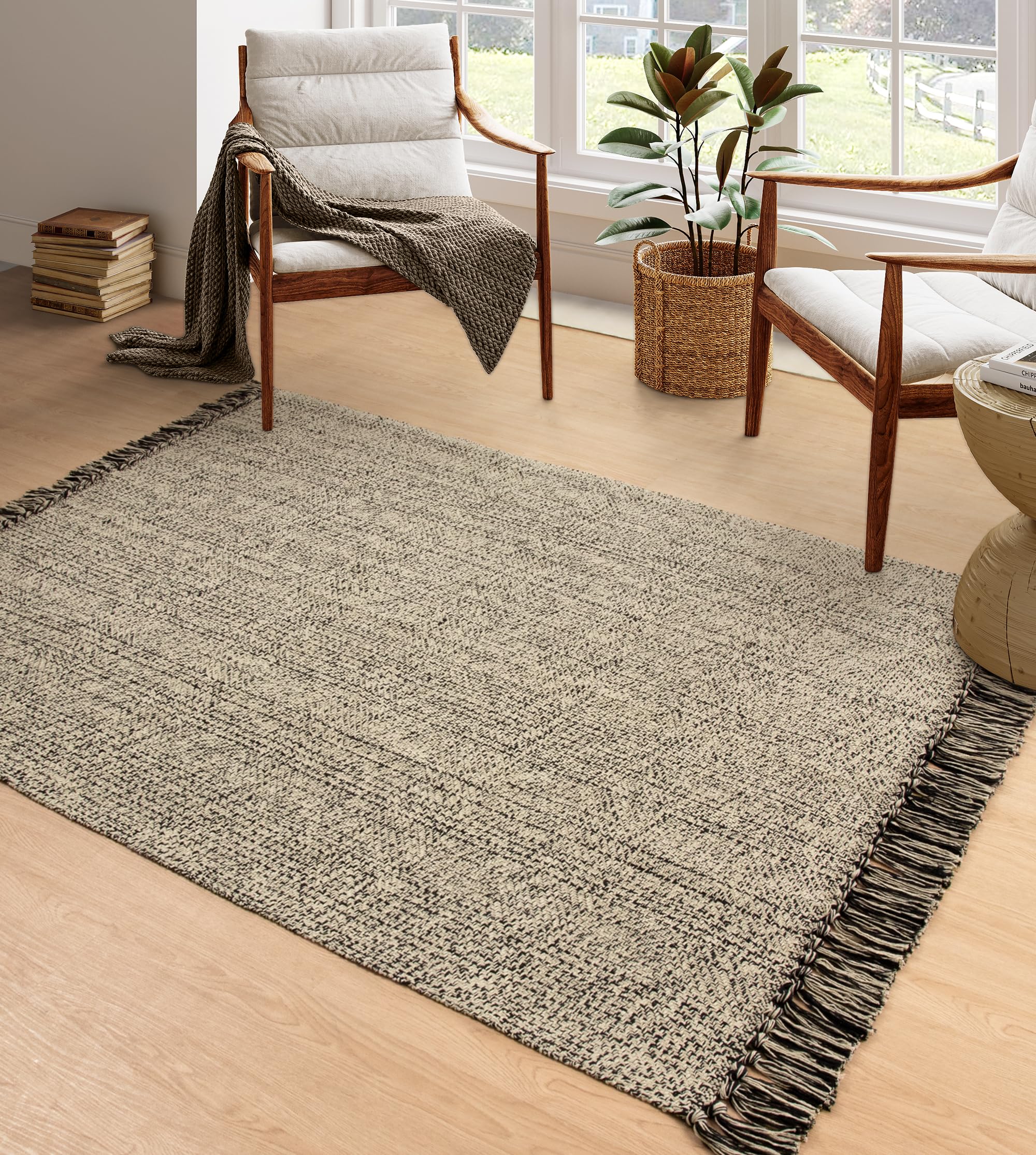 Collive Small Bathroom Rug, 2' x 3' Hand-Woven Low Profile Front Entryway Rug, Olive Green/Cream Cotton Reversible Washable Kitchen Mat Modern Farmhouse Carpet for Foyer Bedroom Back Door Decor