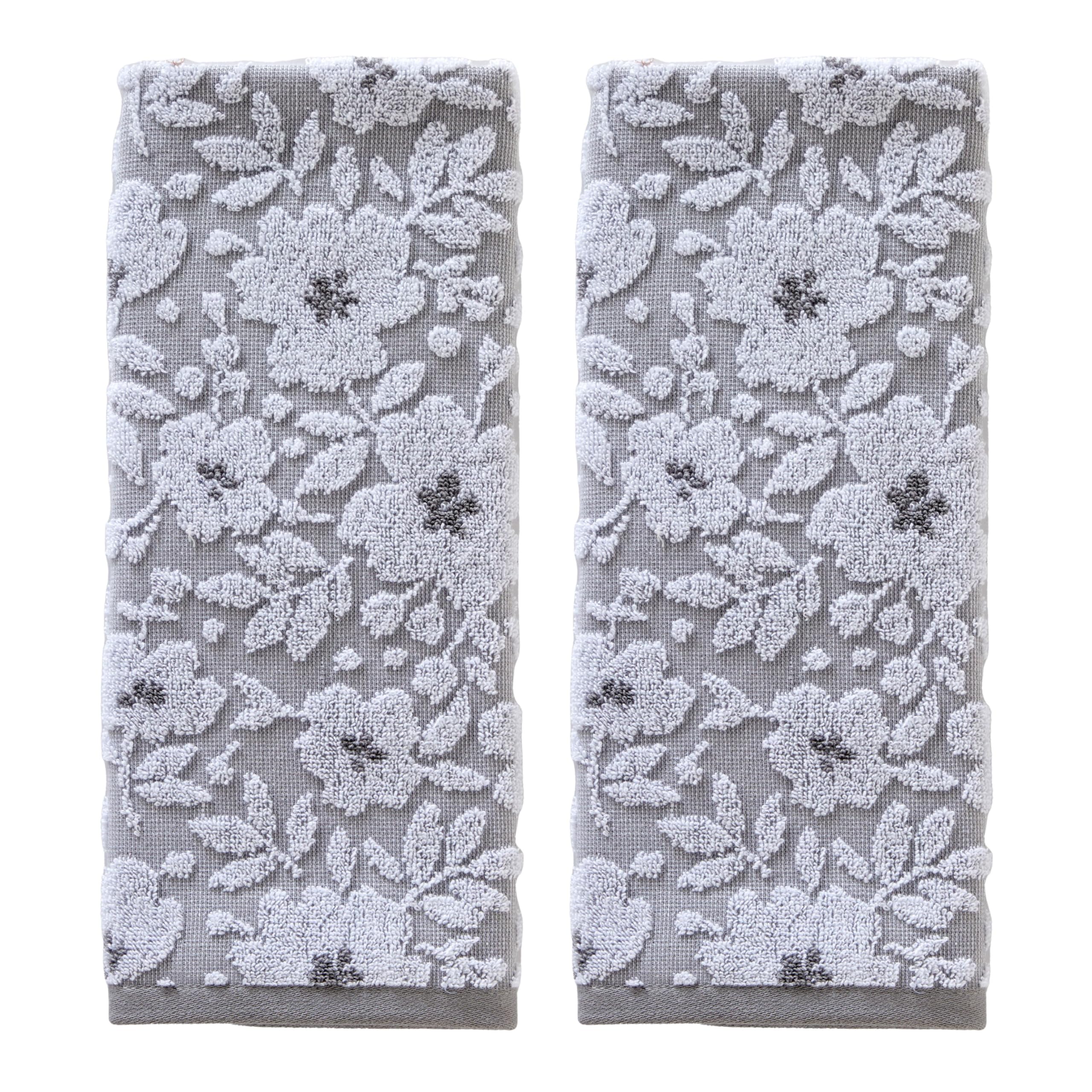 SKL Home Farm Hydrangea 100% Cotton 3D Embroidered 2pc Hand Towel Set, Decorative for Bath/Kitchen/Bar & Gift, Blue