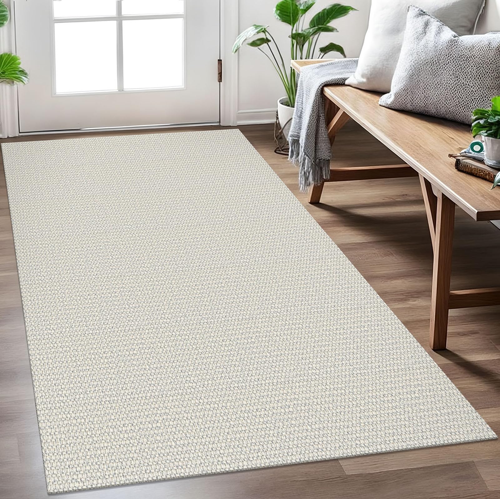 EARTHALL Small Area Rug 2x3 Ft Washable Rugs for Entryway Non Slip Braided Throw Rugs with Rubber Backing Door Mat Indoor Outdoor Entrance Cotton Woven Carpet for Kitchen Foyer Front Door, Khaki/Beige