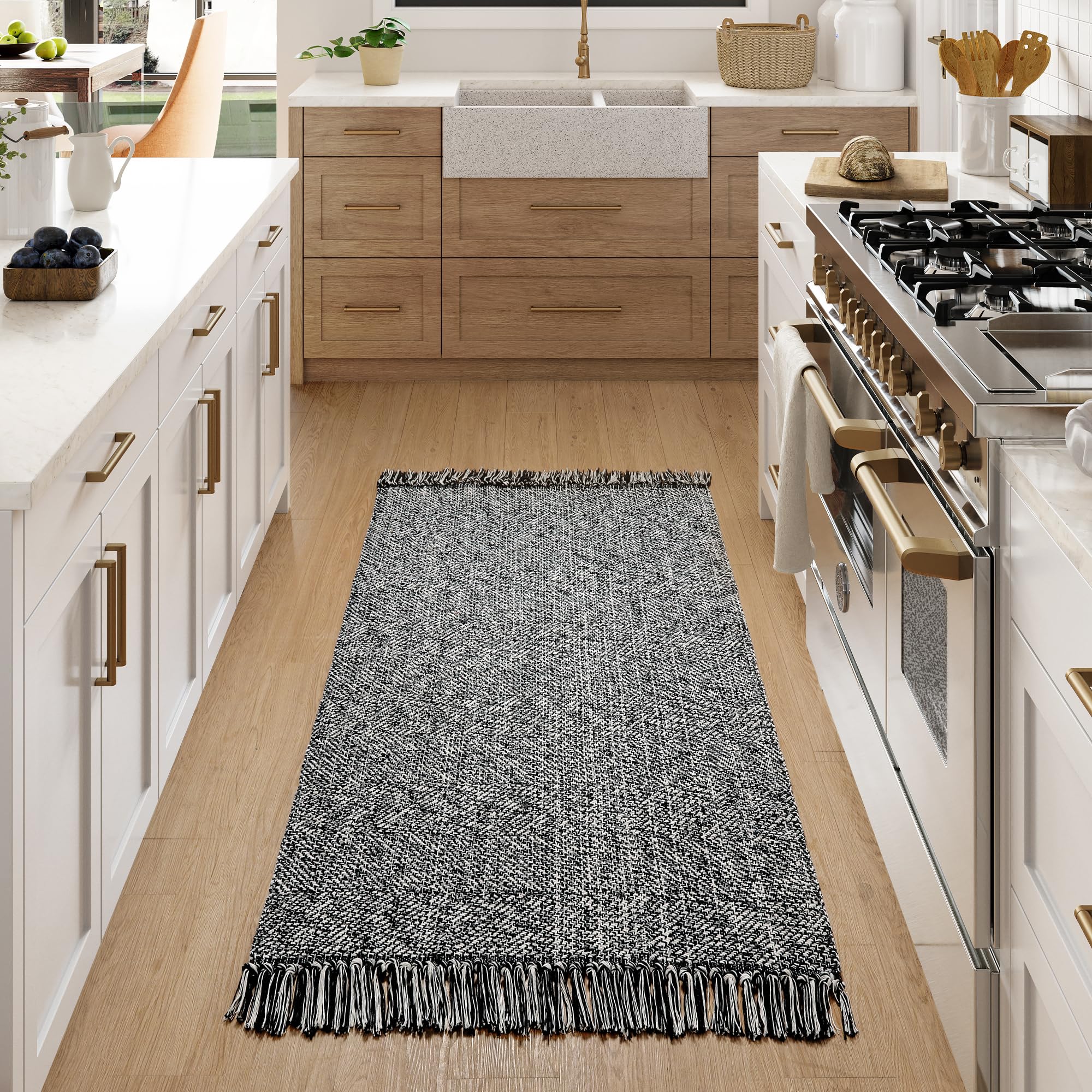 Collive Small Bathroom Rug, 2' x 3' Hand-Woven Low Profile Front Entryway Rug, Olive Green/Cream Cotton Reversible Washable Kitchen Mat Modern Farmhouse Carpet for Foyer Bedroom Back Door Decor