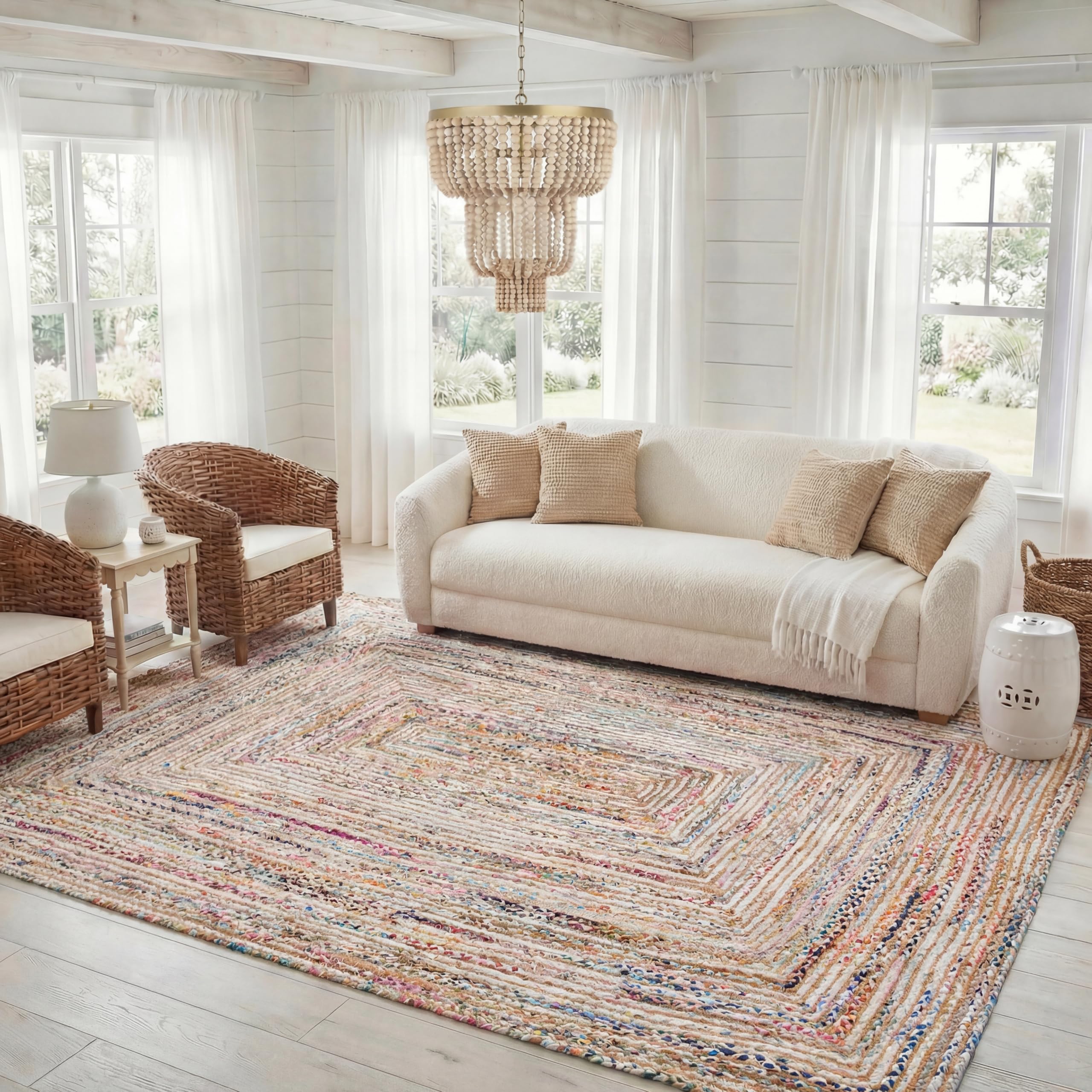 SAFAVIEH Area Rug 2x3 - Cape Cod Collection - Beige & Multi, Handmade Jute & Cotton, Woven Braided Design (CAP202B)