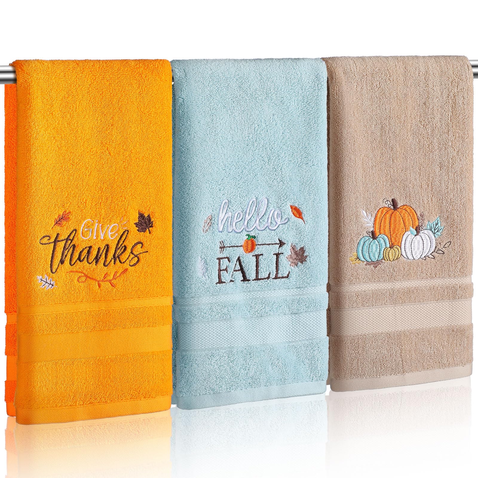 3 Pcs Hand Towels for Bathroom Embroidered Cotton Kitchen Towels 13.3" x 29.5" Decors Gift(White,Spring Flowers)