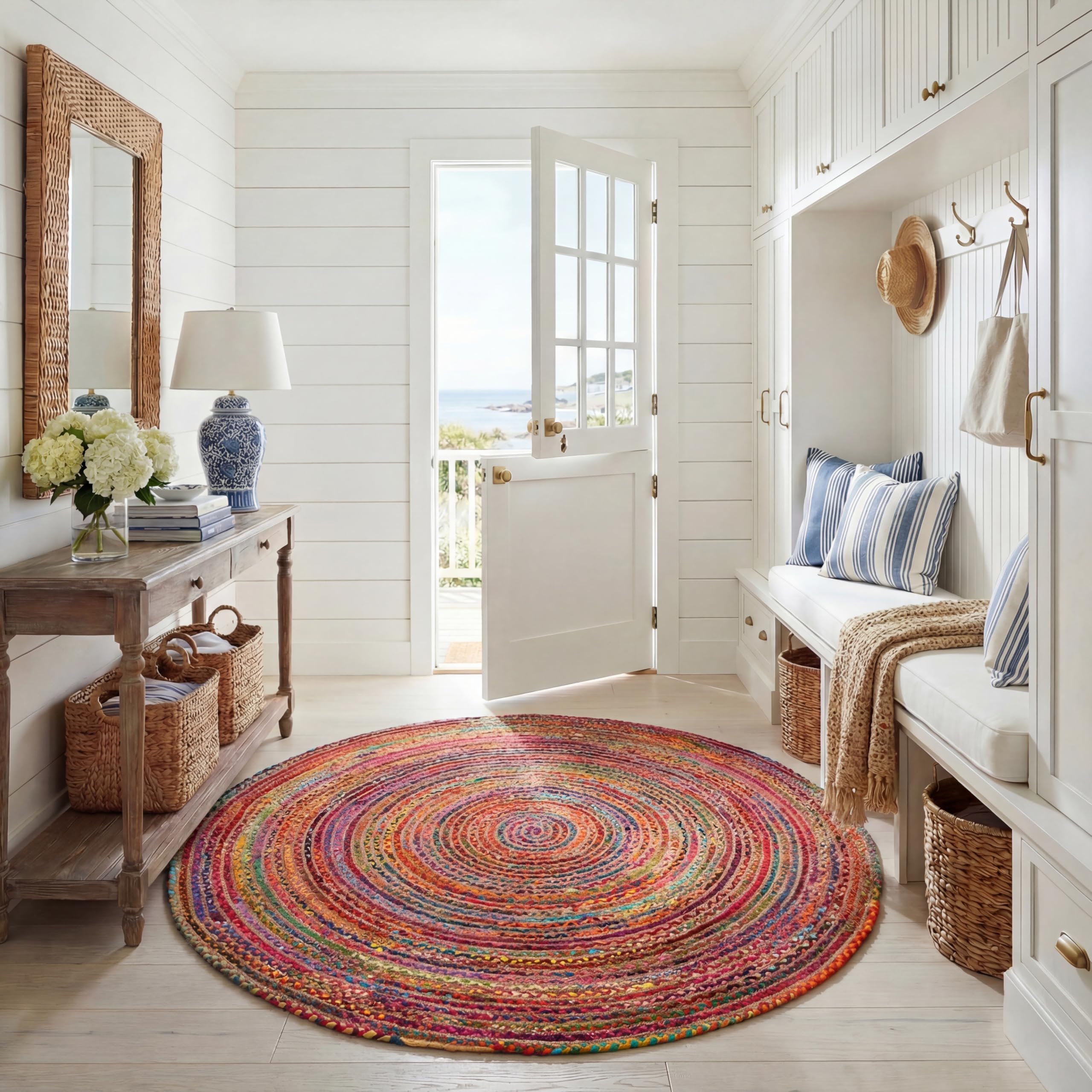 SAFAVIEH Area Rug 2x3 - Cape Cod Collection - Beige & Multi, Handmade Jute & Cotton, Woven Braided Design (CAP202B)