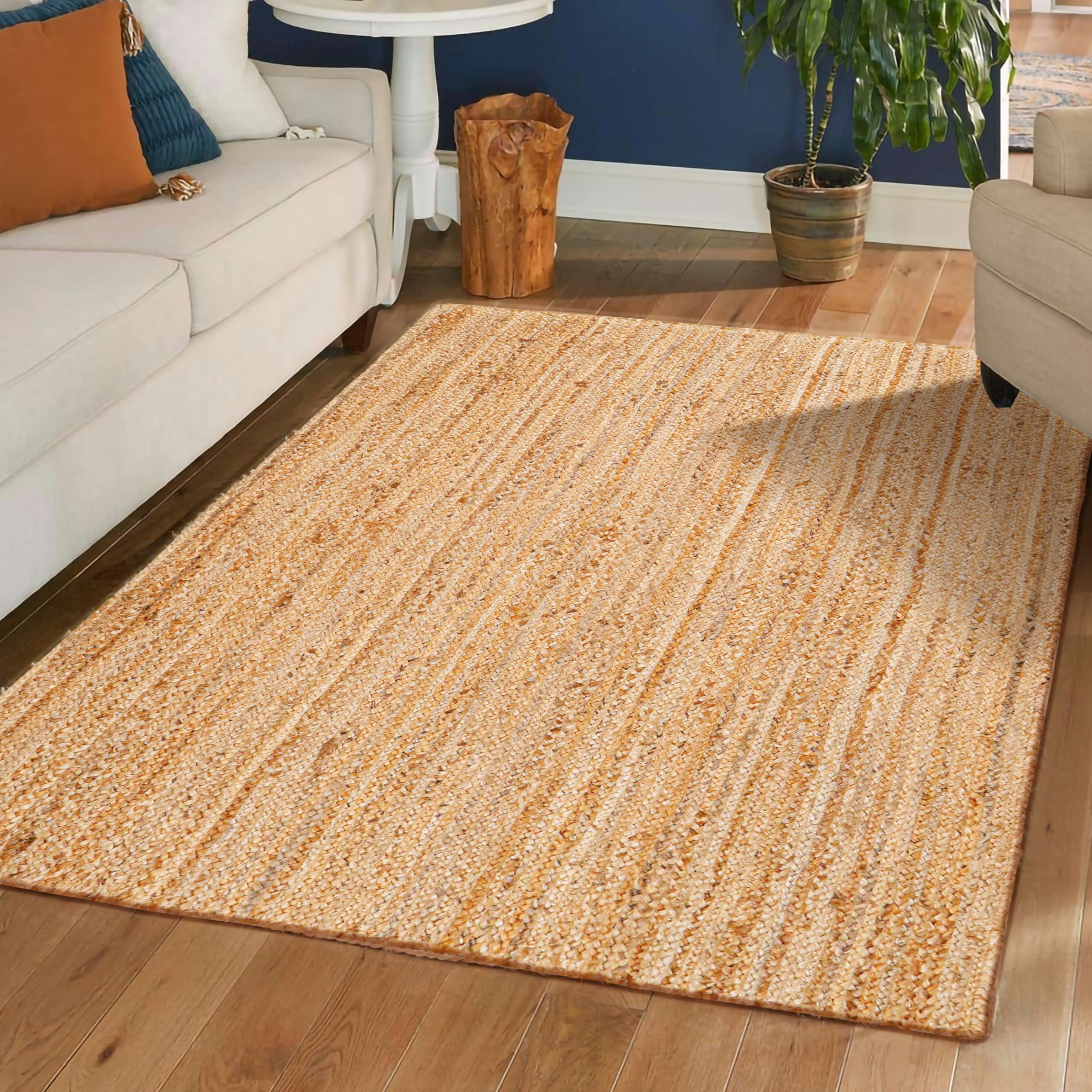 Hausattire Hand Woven Jute Braided Rug, 2'x3' – Natural, Reversible Boho Entry Area Rugs for Kitchen, Living Room I Farmhouse Indoor Outdoor Decorative Floor Rug, 24x36 Inches