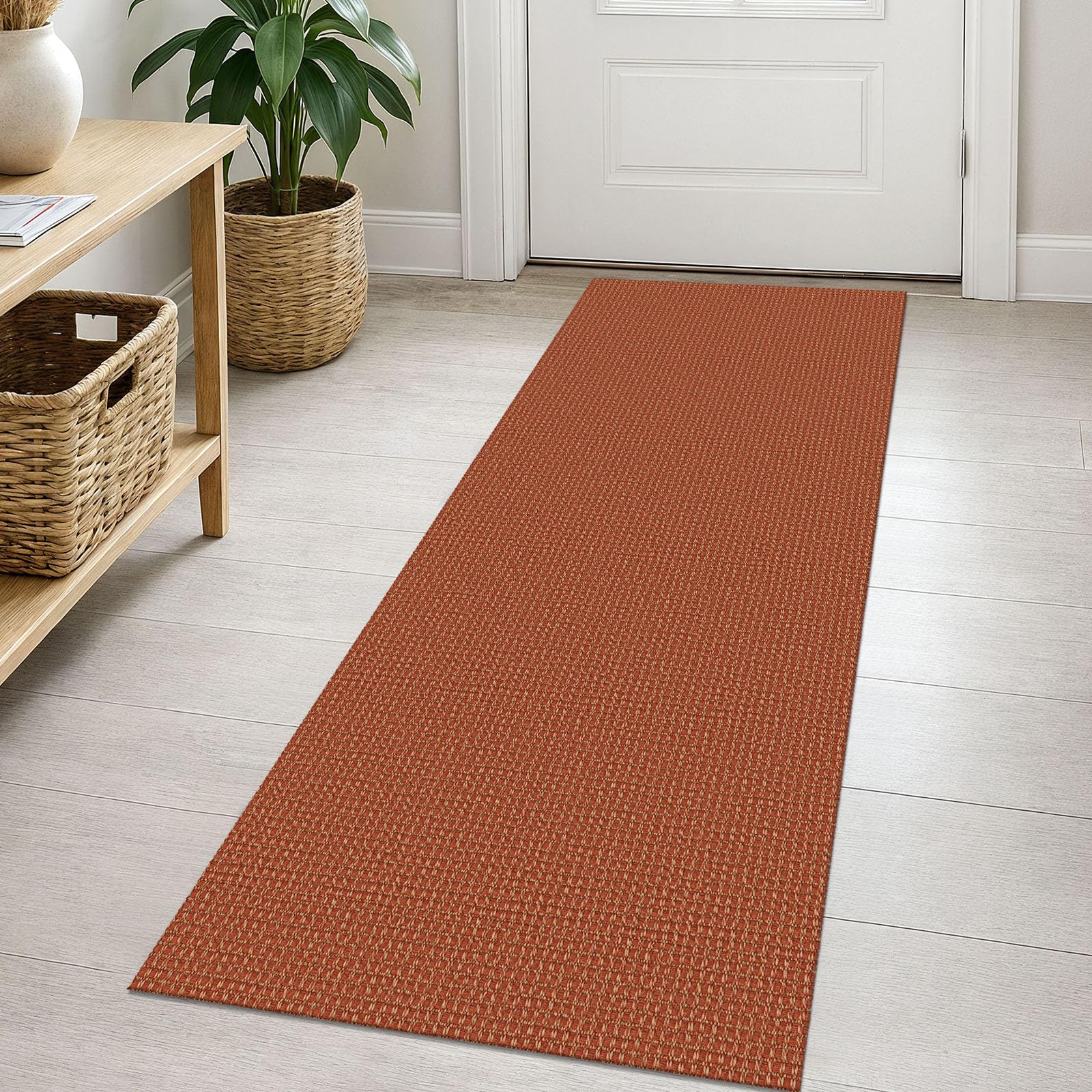 EARTHALL Woven Area Rug 2x3 Ft Washable Rugs for Entryway Braided Non Slip Throw Rugs Door Mat Indoor Outdoor Entrance Small Cotton Woven Carpet for Kitchen Foyer Front Door, Orange/Tan/Brown