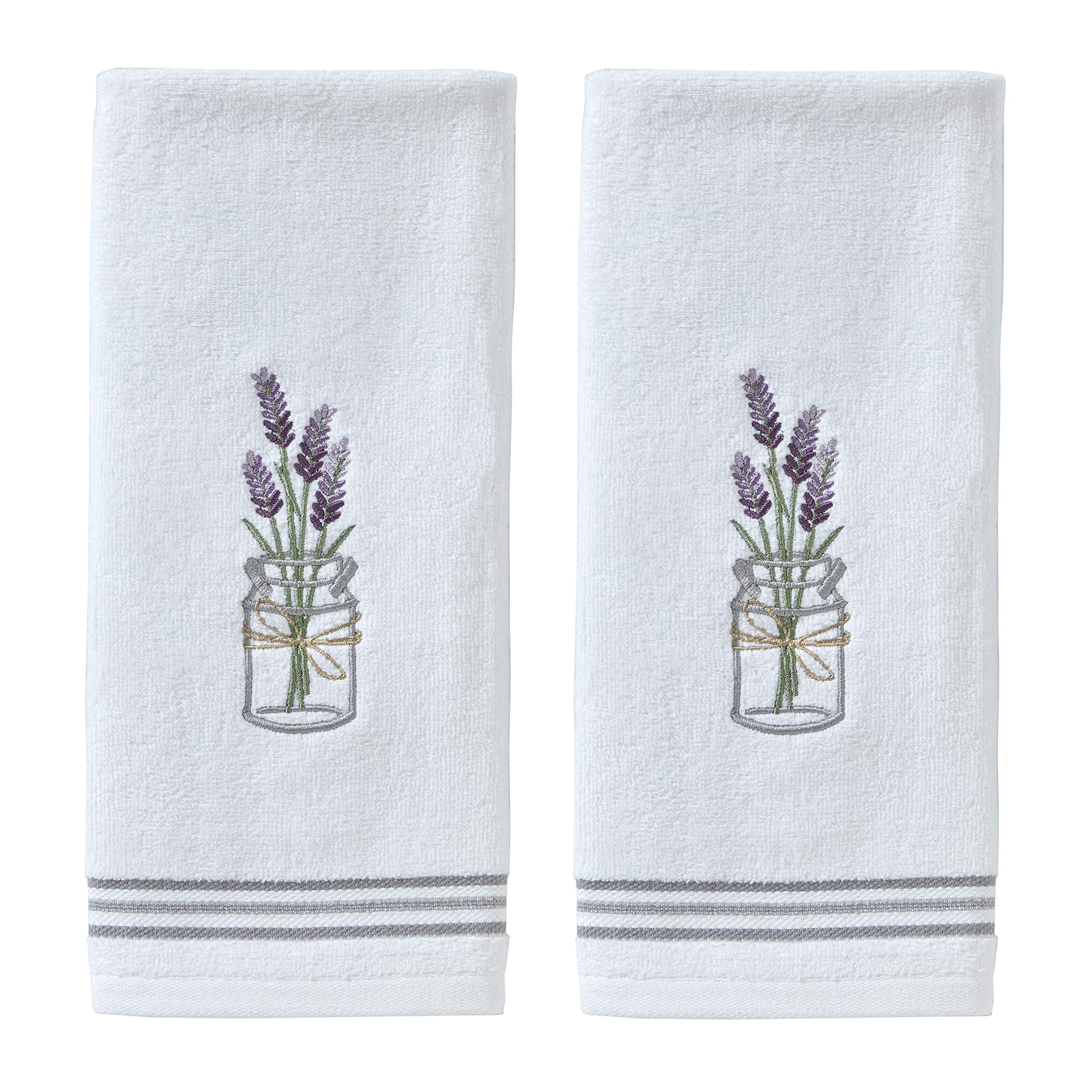 SKL Home Bee Lavender 100% Cotton Embroidered 2pc Hand Towel Set, Decorative for Bath/Kitchen/Bar & Gift, Natural