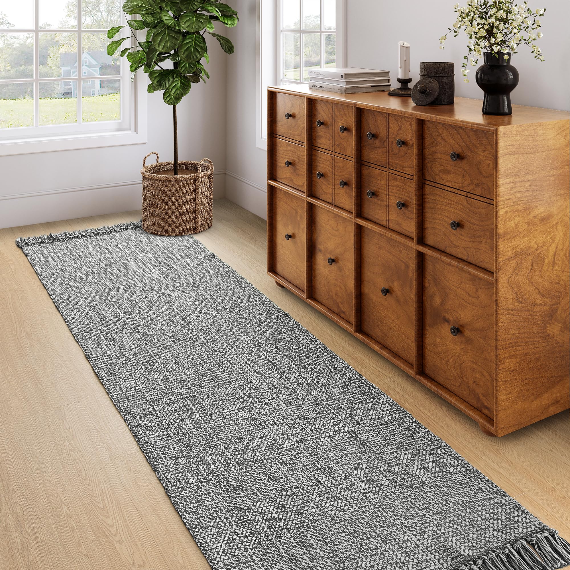 Collive Small Bathroom Rug, 2' x 3' Hand-Woven Low Profile Front Entryway Rug, Olive Green/Cream Cotton Reversible Washable Kitchen Mat Modern Farmhouse Carpet for Foyer Bedroom Back Door Decor