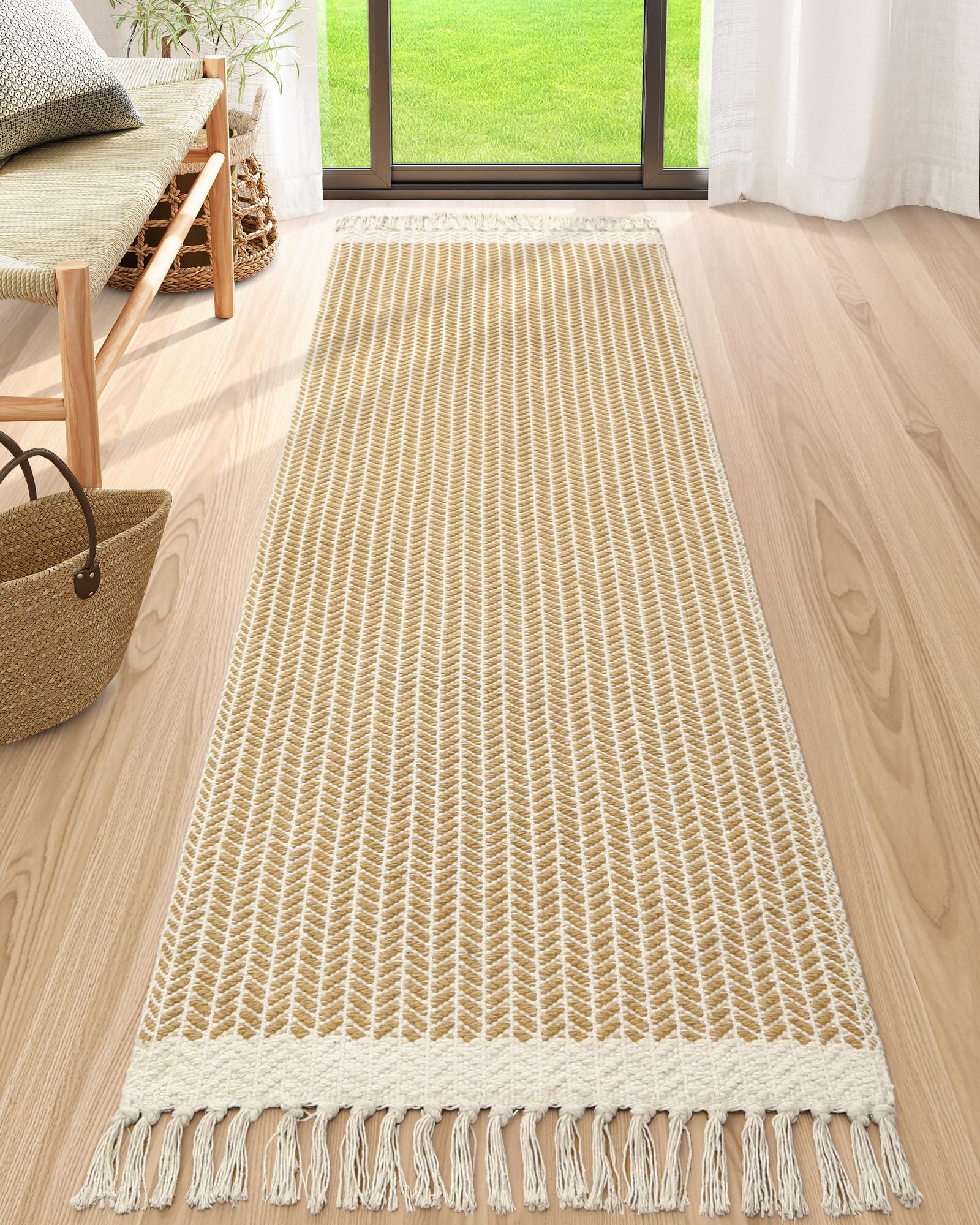 Lahome Belle Boho Entryway Rug, 3x5 Rugs for Bedroom Lightweight Washable Throw Rug Woven Cotton Bathroom Carpet with Tassels, Farmhouse Black and White Rugs for Living Room Kitchen Office Dorm