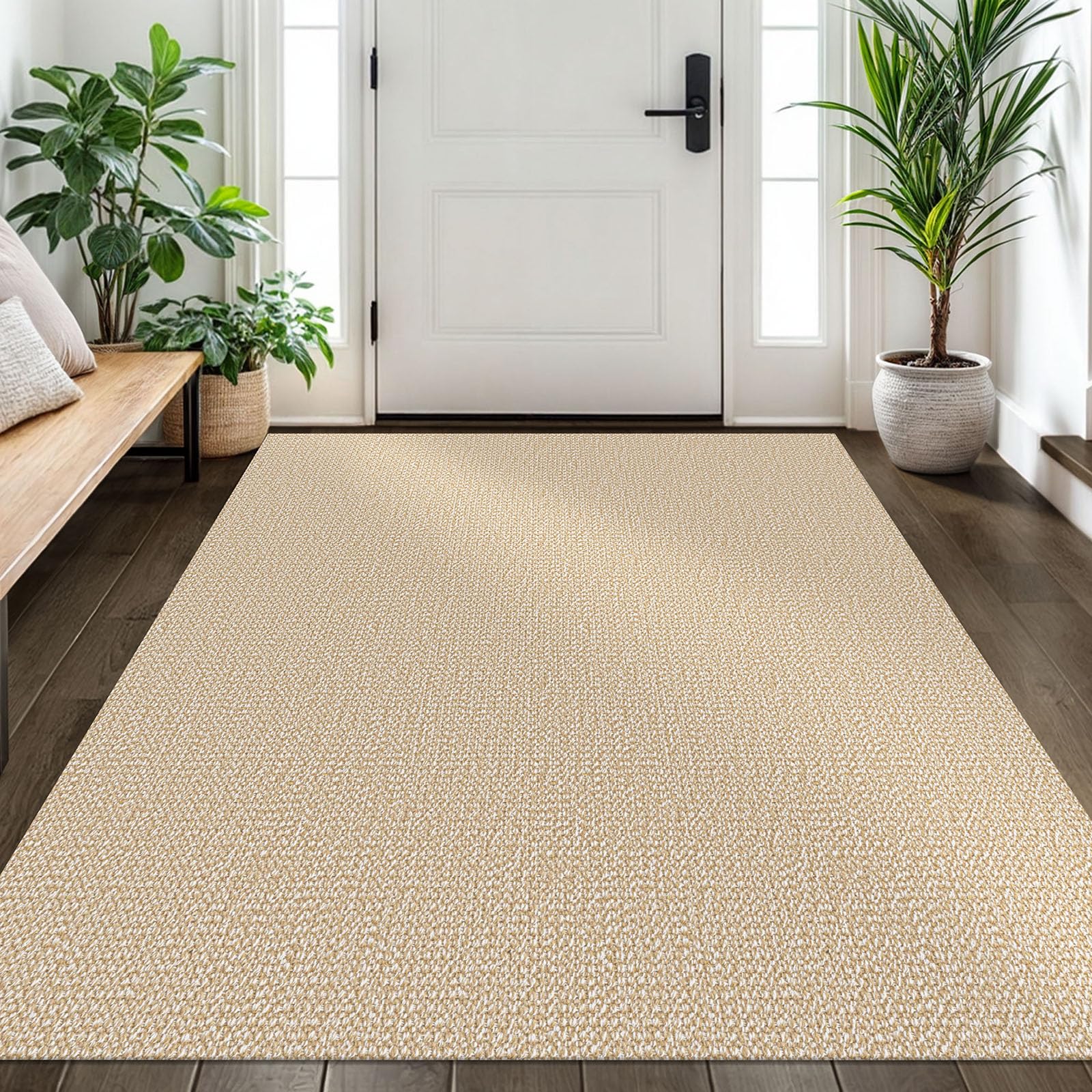 EARTHALL Small Area Rug 2x3 Ft Washable Rugs for Entryway Non Slip Braided Throw Rugs with Rubber Backing Door Mat Indoor Outdoor Entrance Cotton Woven Carpet for Kitchen Foyer Front Door, Khaki/Beige