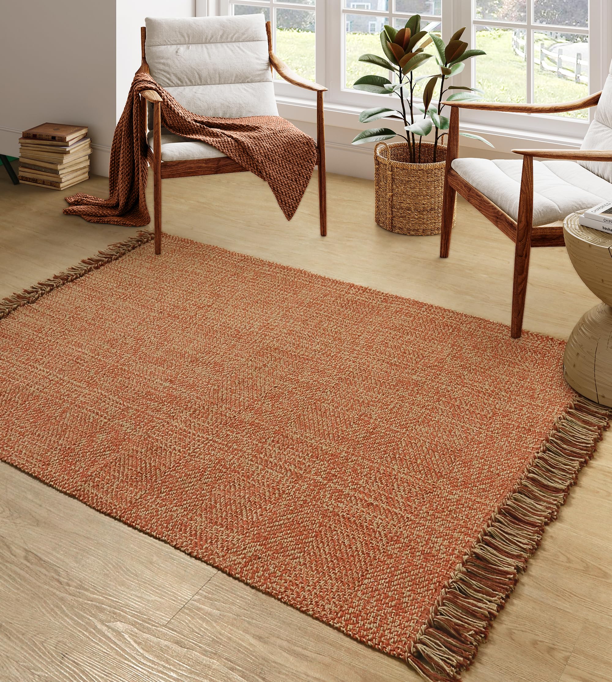 Collive Washable Area Rug 3' x 5', Modern Woven Kitchen Rugs, Tan/Cream Braided Cotton Rug Indoor Door Mat Throw Carpet for Entryway Living Room Nursery Mudroom Laundry Room