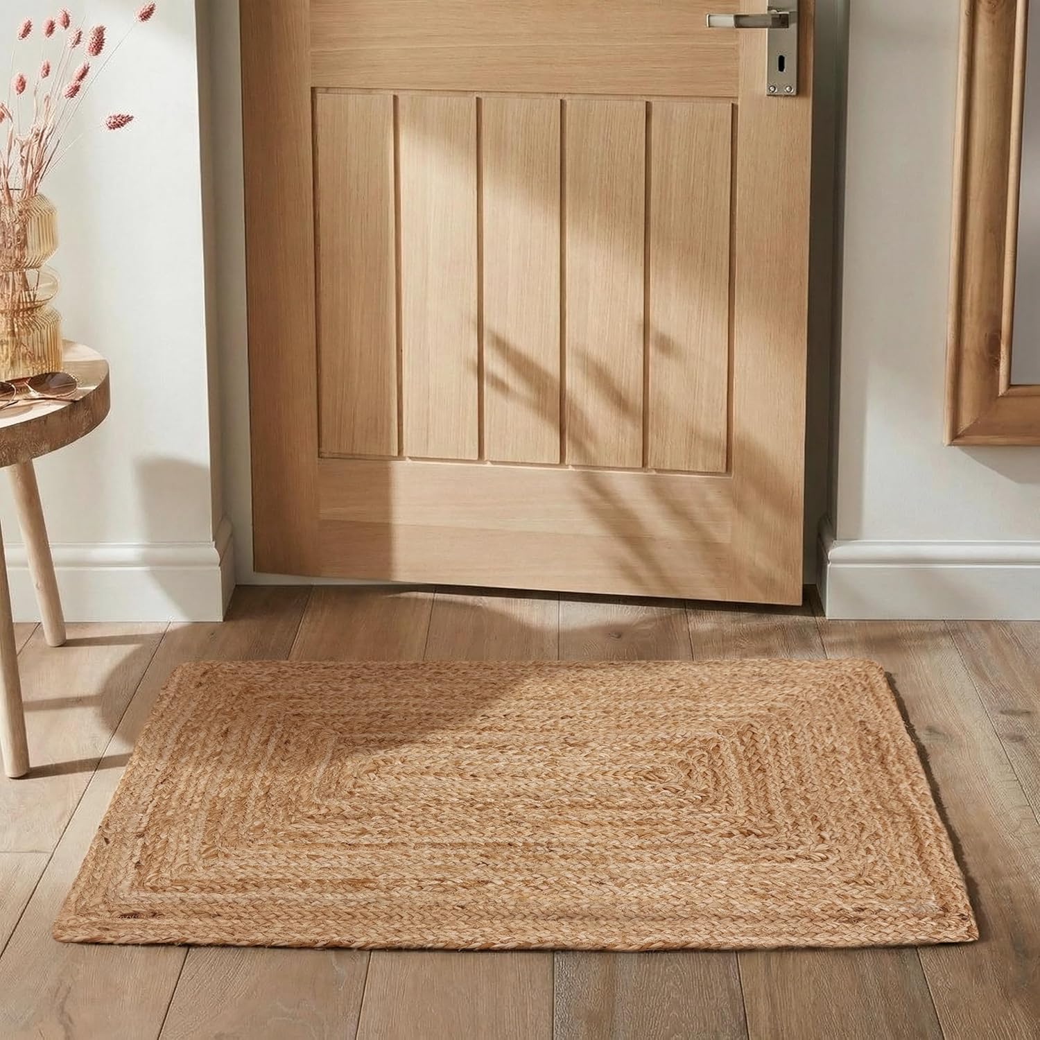 Hausattire Hand Woven Jute Braided Rug, 2'x3' – Natural, Reversible Boho Entry Area Rugs for Kitchen, Living Room I Farmhouse Indoor Outdoor Decorative Floor Rug, 24x36 Inches