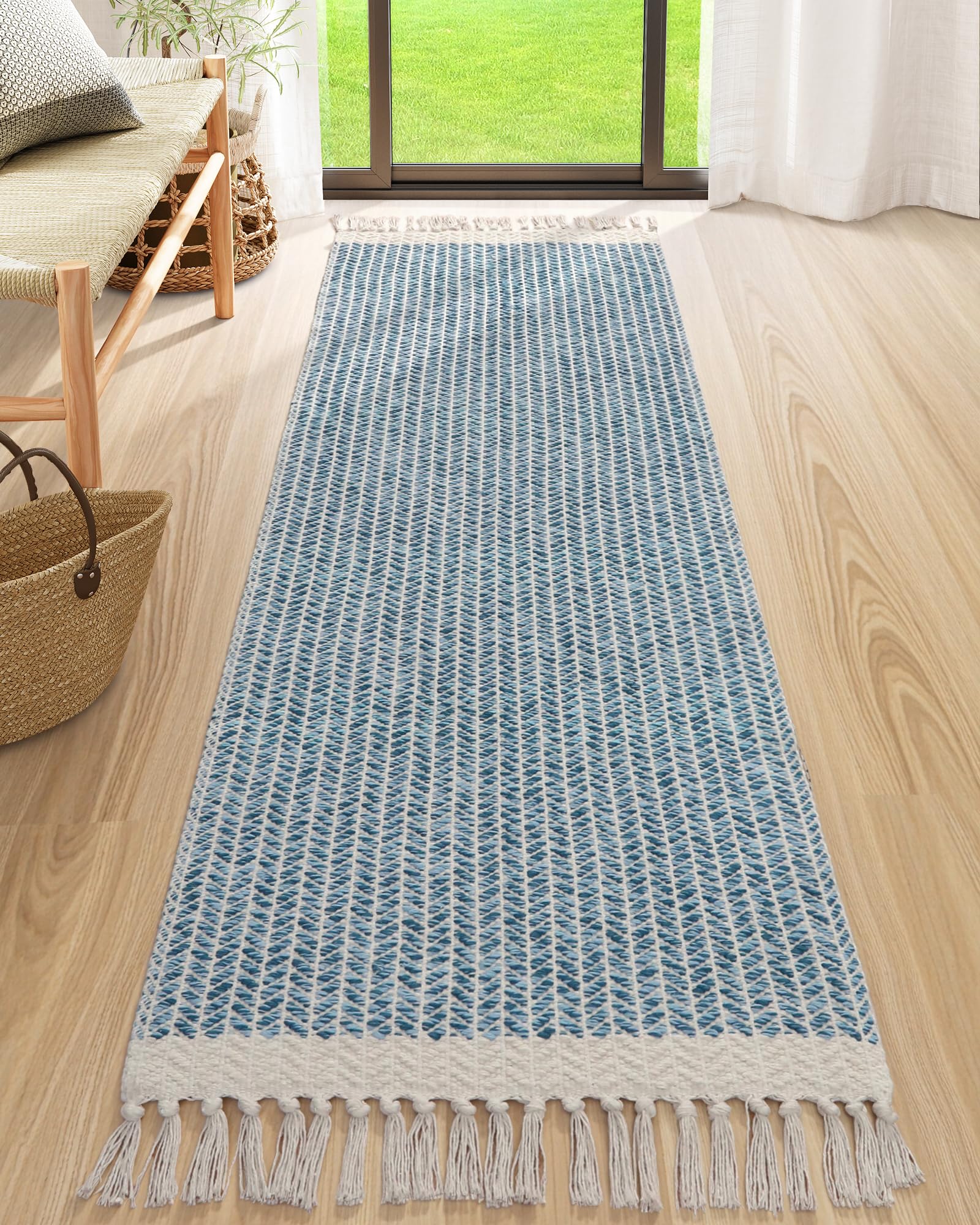 Lahome Belle Boho Entryway Rug, 3x5 Rugs for Bedroom Lightweight Washable Throw Rug Woven Cotton Bathroom Carpet with Tassels, Farmhouse Black and White Rugs for Living Room Kitchen Office Dorm
