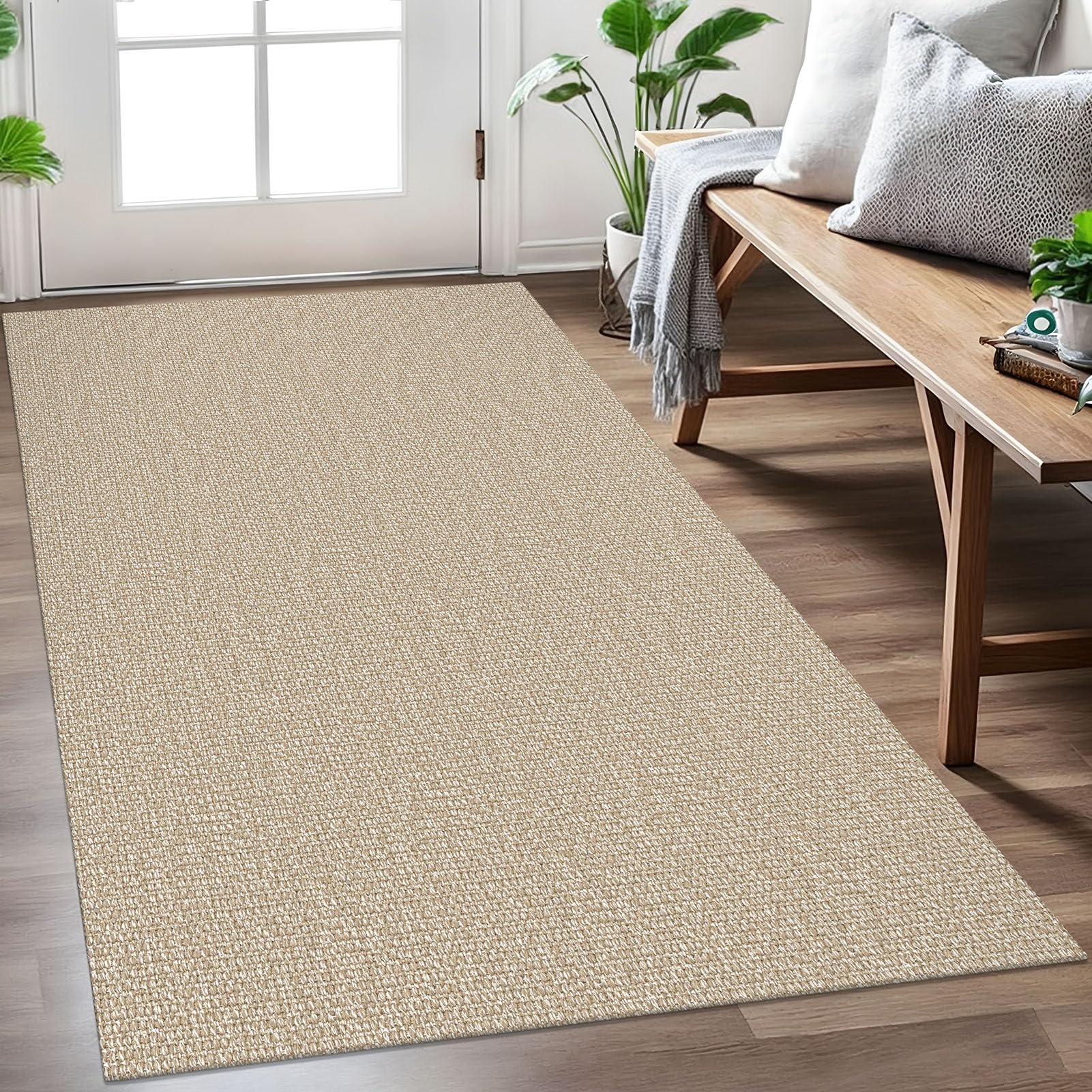 EARTHALL Small Area Rug 2x3 Ft Washable Rugs for Entryway Non Slip Braided Throw Rugs with Rubber Backing Door Mat Indoor Outdoor Entrance Cotton Woven Carpet for Kitchen Foyer Front Door, Khaki/Beige