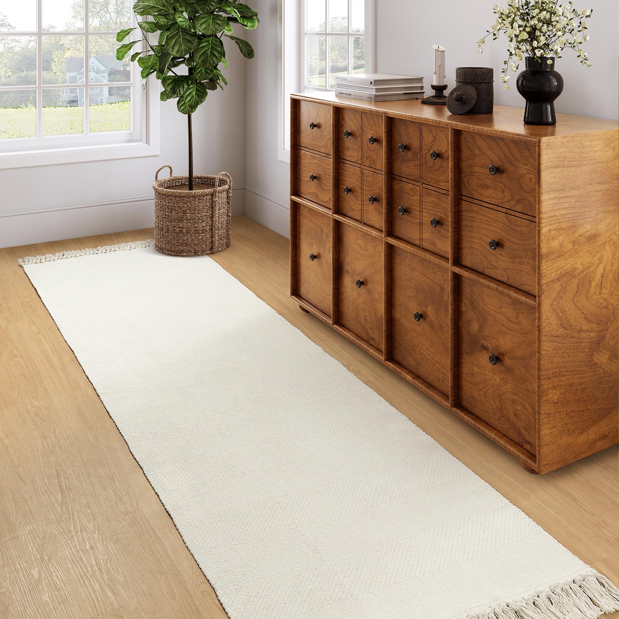 Collive Washable Area Rug 3' x 5', Modern Woven Kitchen Rugs, Tan/Cream Braided Cotton Rug Indoor Door Mat Throw Carpet for Entryway Living Room Nursery Mudroom Laundry Room