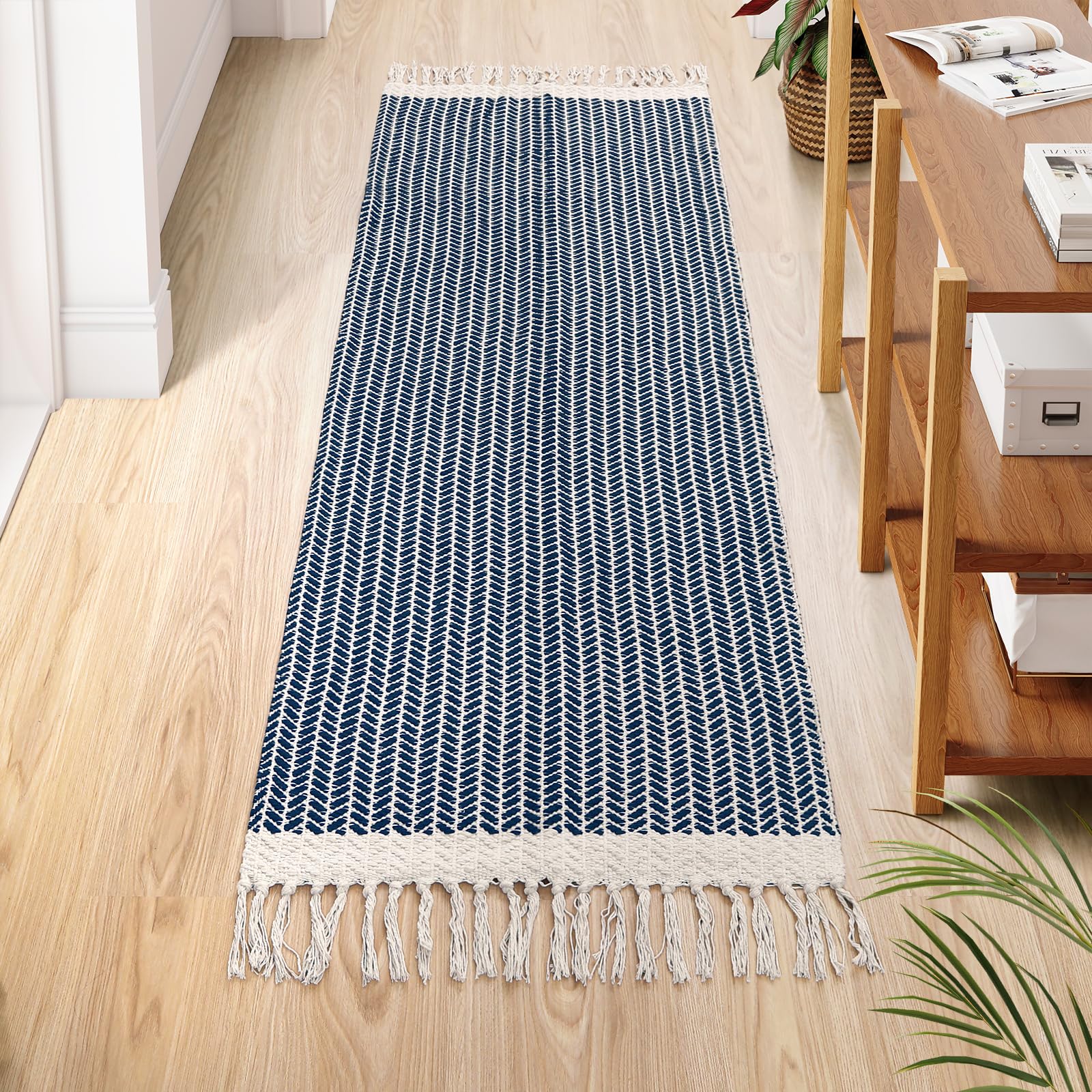 Lahome Belle Boho Entryway Rug, 3x5 Rugs for Bedroom Lightweight Washable Throw Rug Woven Cotton Bathroom Carpet with Tassels, Farmhouse Black and White Rugs for Living Room Kitchen Office Dorm