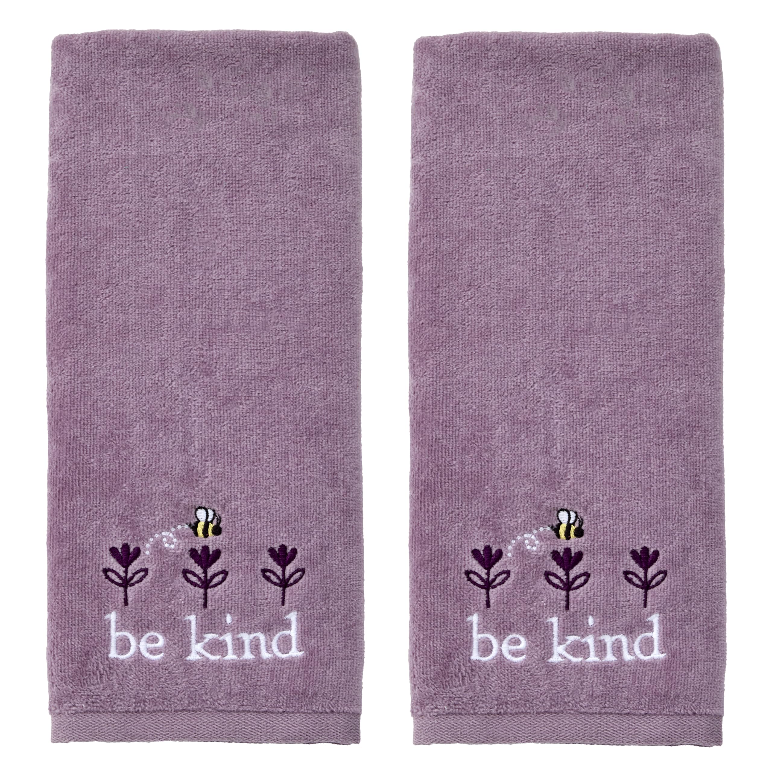 SKL Home Bee Lavender 100% Cotton Embroidered 2pc Hand Towel Set, Decorative for Bath/Kitchen/Bar & Gift, Natural