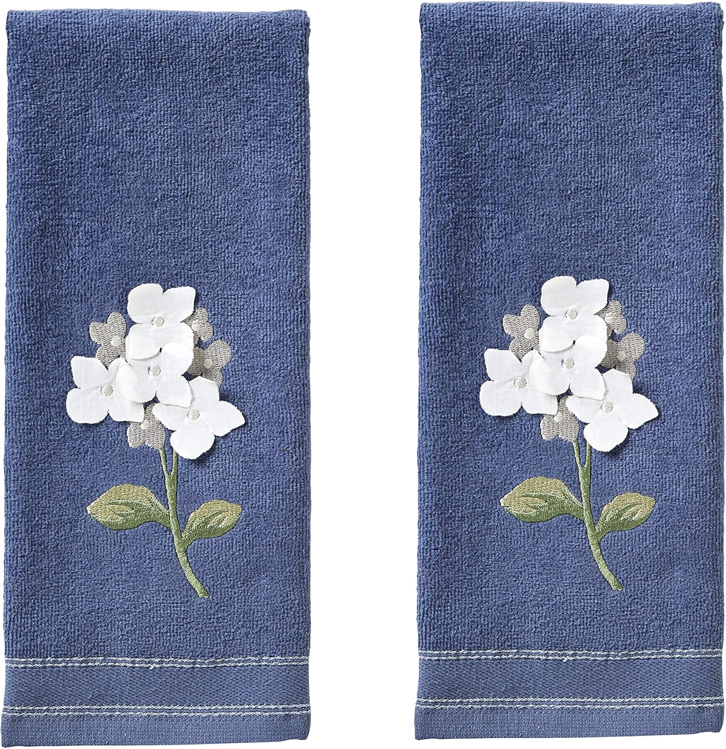 SKL Home Farm Hydrangea 100% Cotton 3D Embroidered 2pc Hand Towel Set, Decorative for Bath/Kitchen/Bar & Gift, Blue