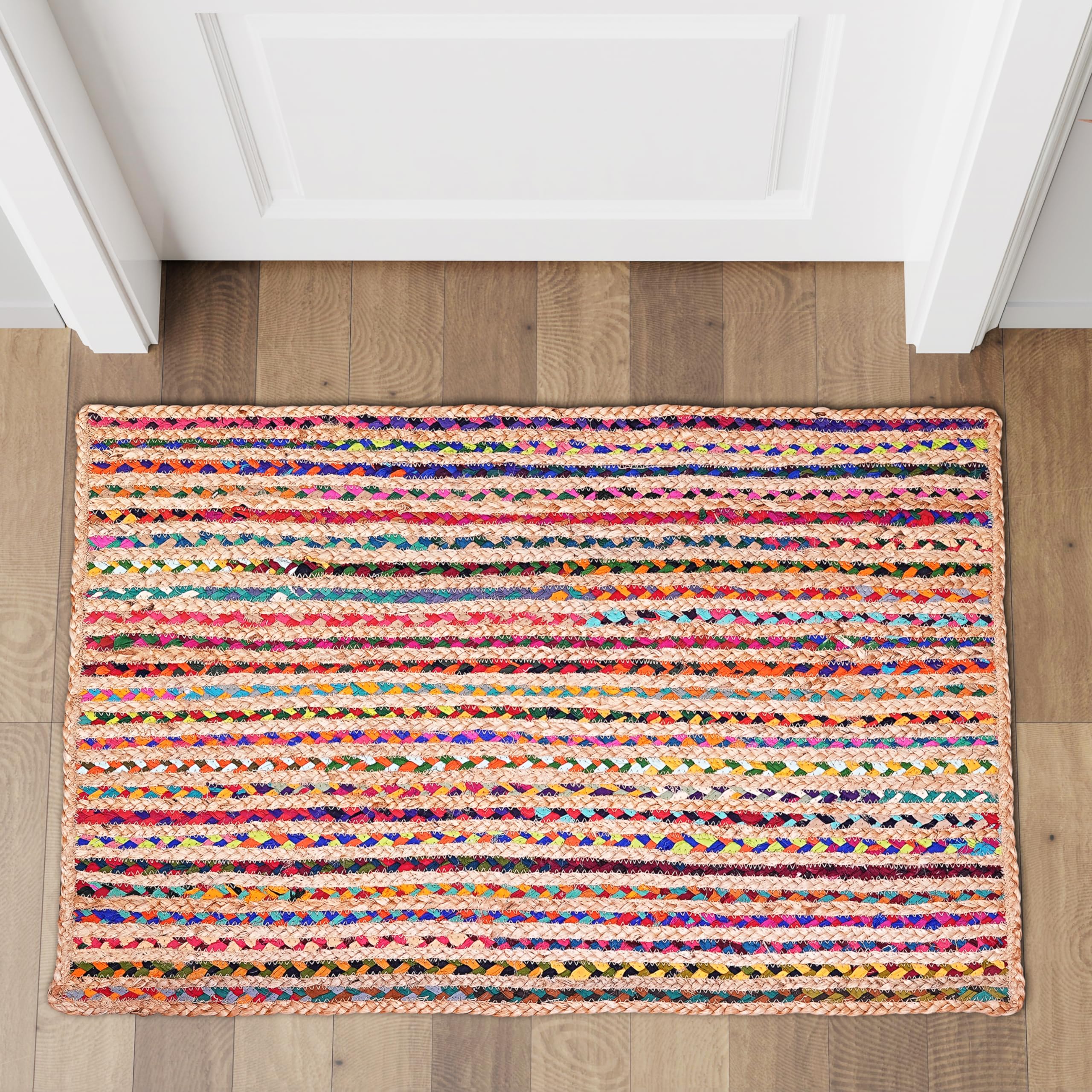 Hausattire Hand Woven Jute Braided Rug, 2'x3' – Natural, Reversible Boho Entry Area Rugs for Kitchen, Living Room I Farmhouse Indoor Outdoor Decorative Floor Rug, 24x36 Inches