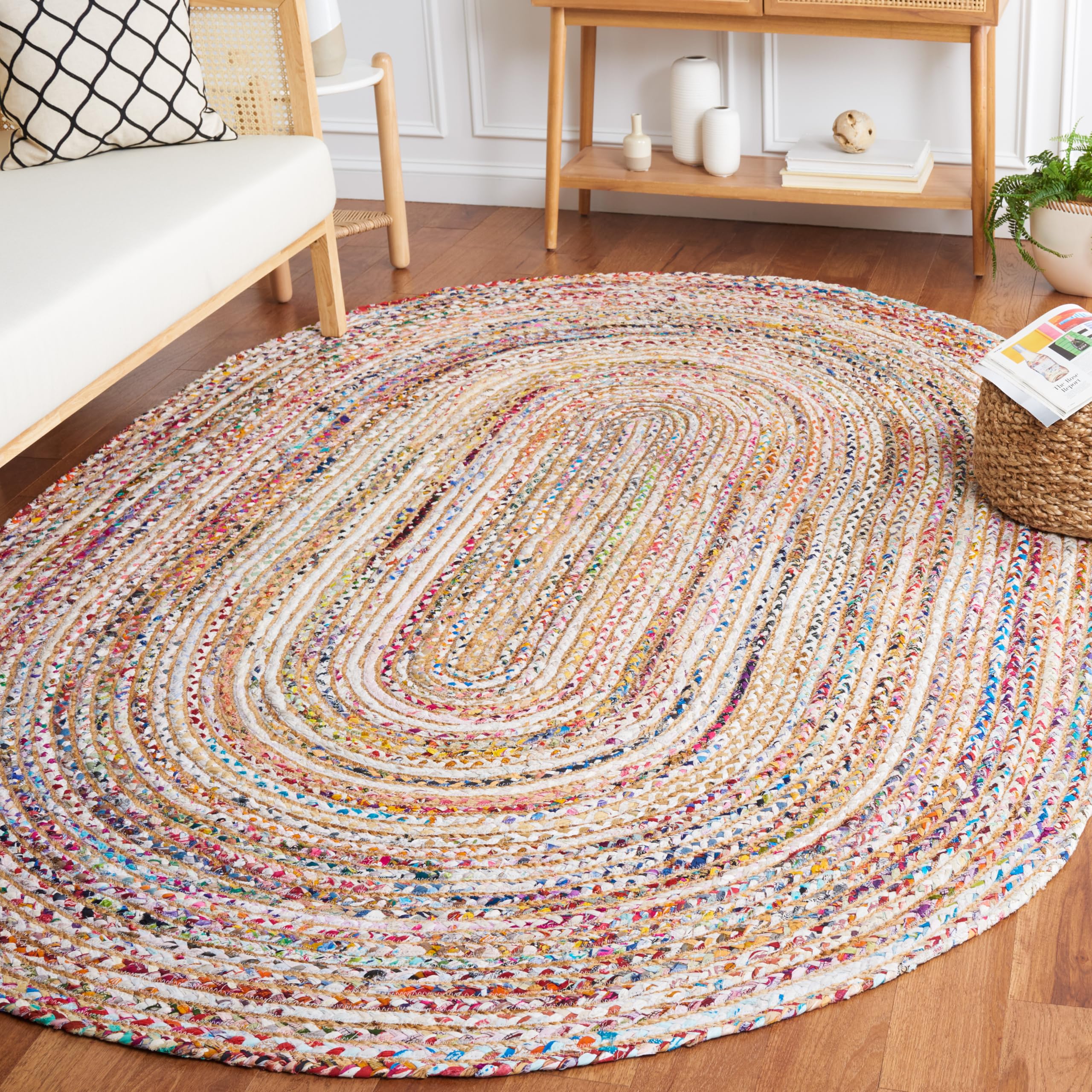 SAFAVIEH Area Rug 2x3 - Cape Cod Collection - Beige & Multi, Handmade Jute & Cotton, Woven Braided Design (CAP202B)
