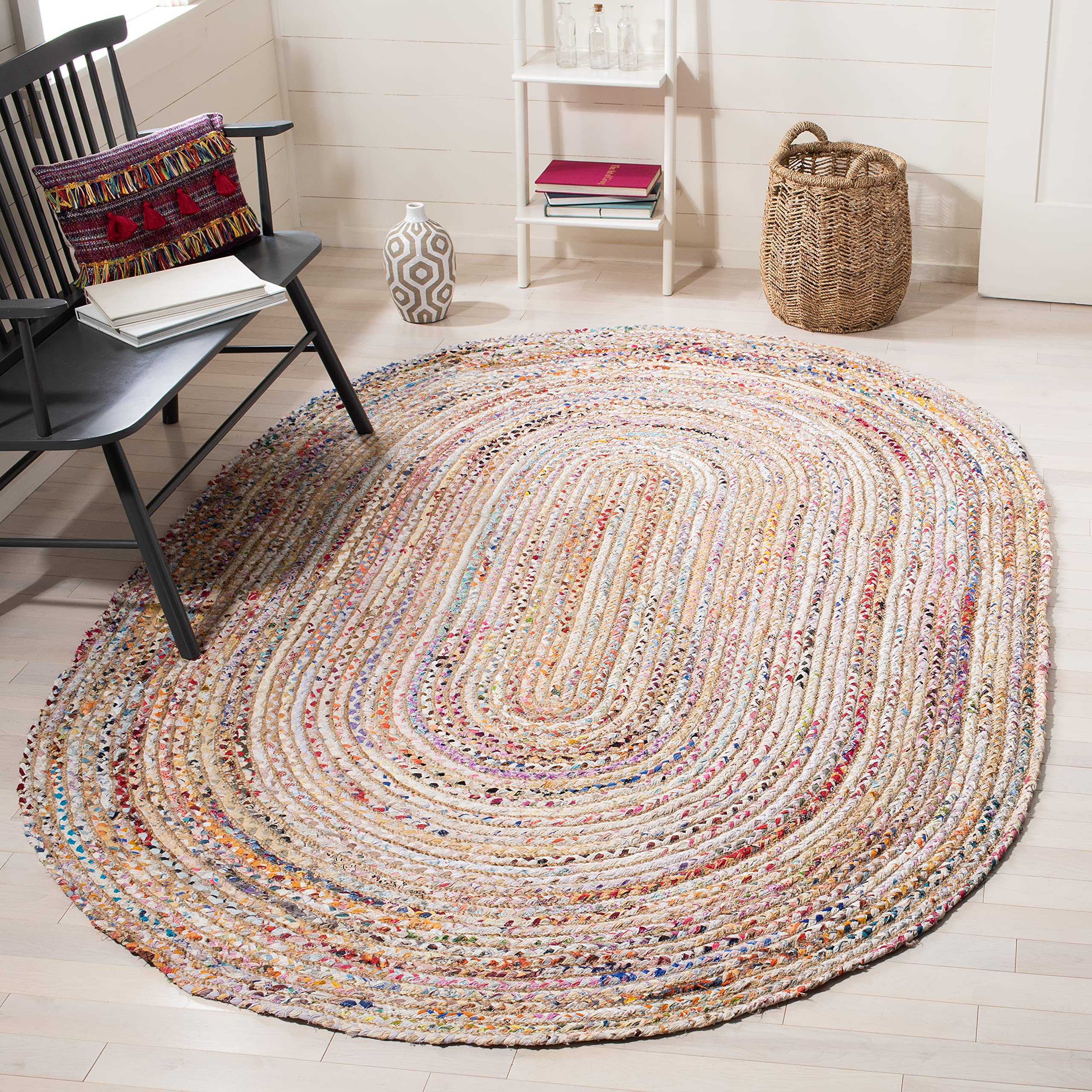 SAFAVIEH Area Rug 2x3 - Cape Cod Collection - Beige & Multi, Handmade Jute & Cotton, Woven Braided Design (CAP202B)