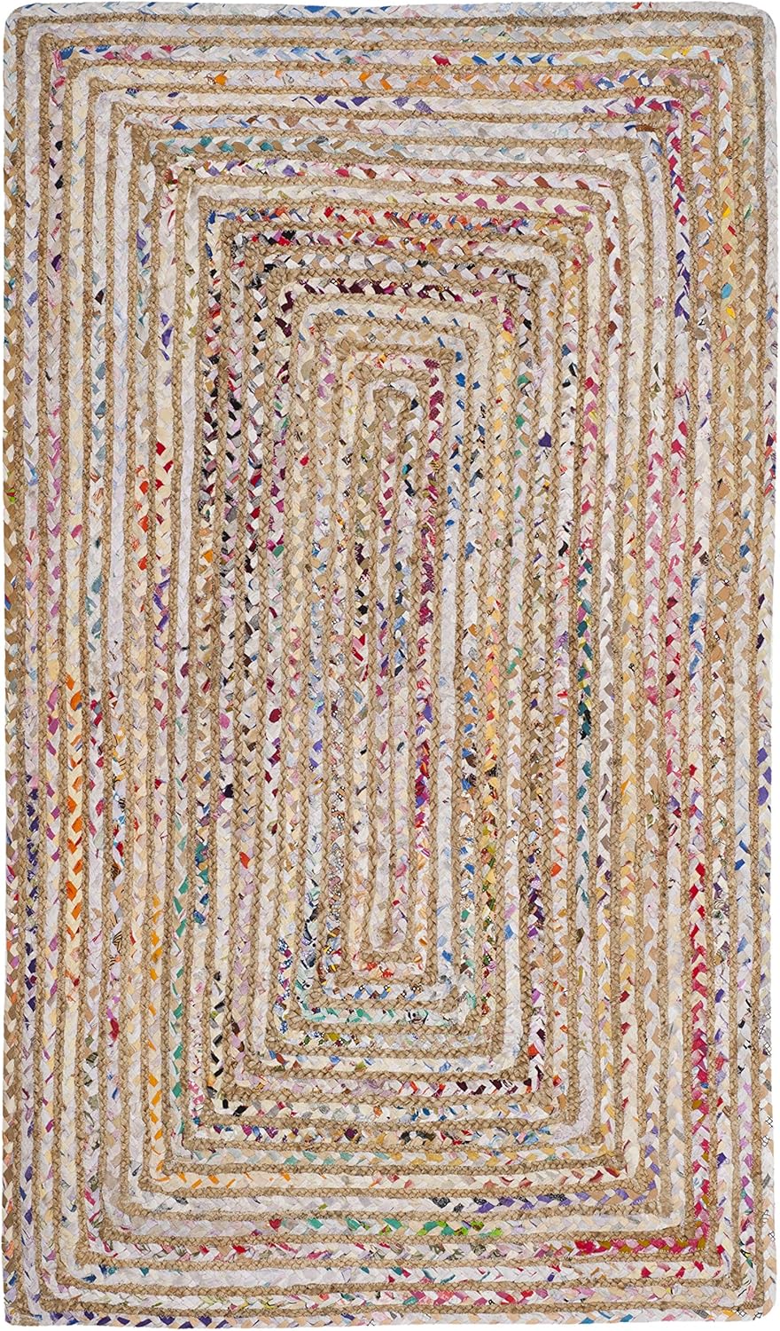 SAFAVIEH Area Rug 2x3 - Cape Cod Collection - Beige & Multi, Handmade Jute & Cotton, Woven Braided Design (CAP202B)