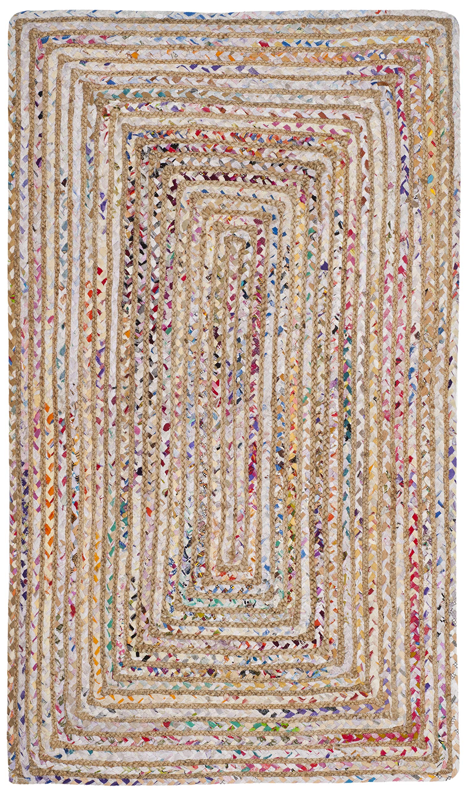 SAFAVIEH Area Rug 2x3 - Cape Cod Collection - Beige & Multi, Handmade Jute & Cotton, Woven Braided Design (CAP202B)