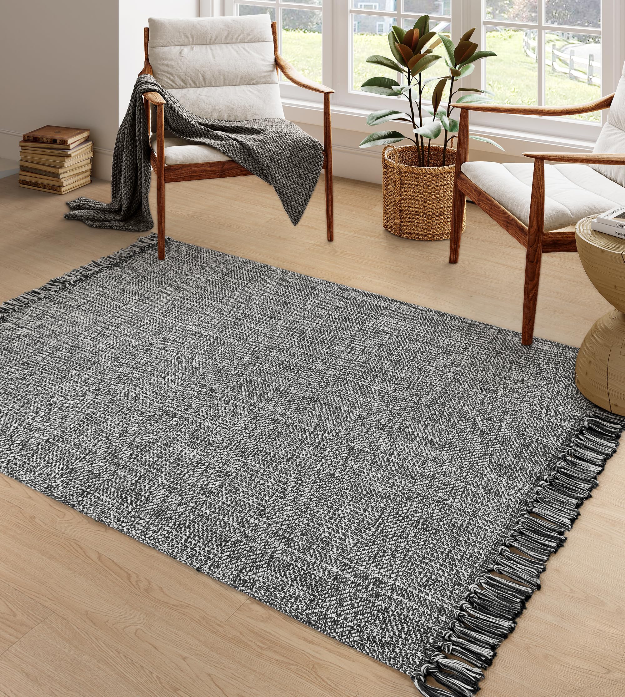Collive Washable Area Rug 3' x 5', Modern Woven Kitchen Rugs, Tan/Cream Braided Cotton Rug Indoor Door Mat Throw Carpet for Entryway Living Room Nursery Mudroom Laundry Room
