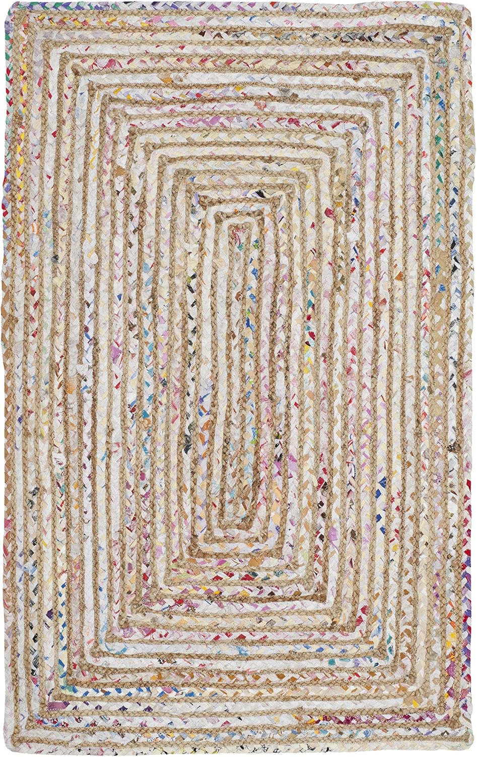 SAFAVIEH Area Rug 2x3 - Cape Cod Collection - Beige & Multi, Handmade Jute & Cotton, Woven Braided Design (CAP202B)