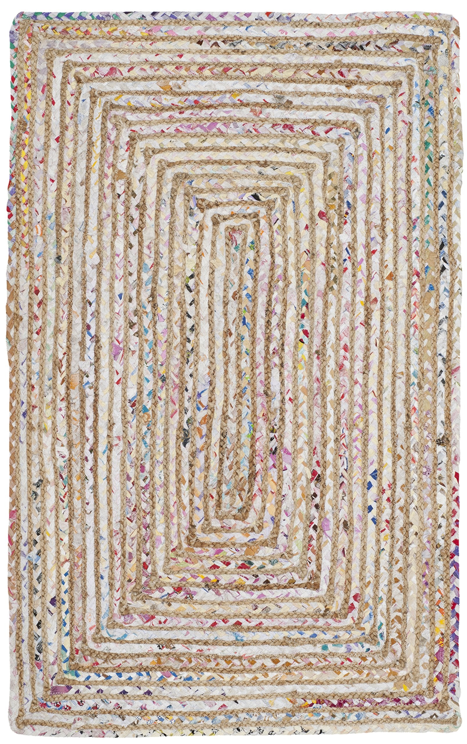 SAFAVIEH Area Rug 2x3 - Cape Cod Collection - Beige & Multi, Handmade Jute & Cotton, Woven Braided Design (CAP202B)