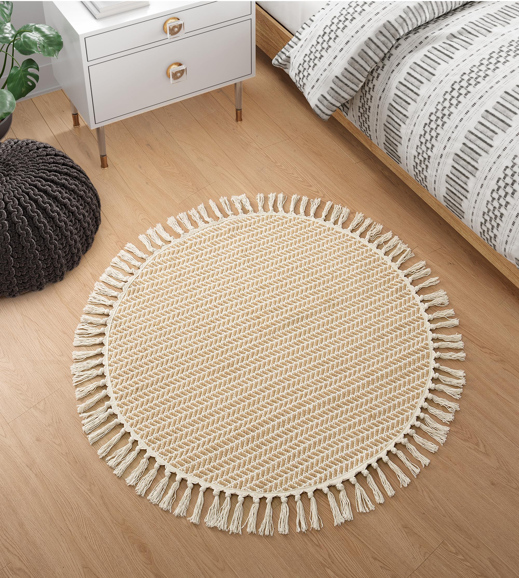Lahome Belle Boho Entryway Rug, 3x5 Rugs for Bedroom Lightweight Washable Throw Rug Woven Cotton Bathroom Carpet with Tassels, Farmhouse Black and White Rugs for Living Room Kitchen Office Dorm