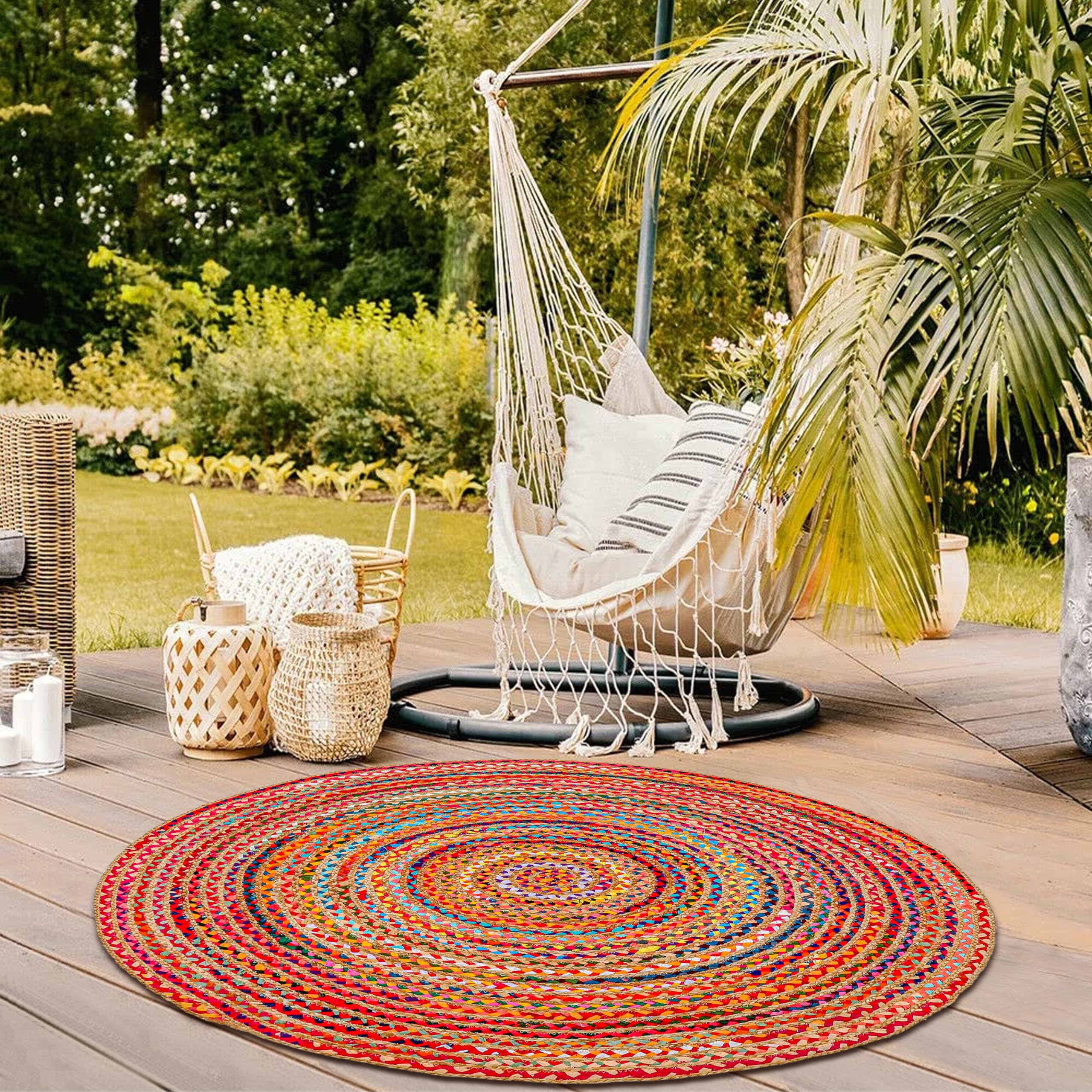 Hausattire Hand Woven Jute Braided Rug, 2'x3' – Natural, Reversible Boho Entry Area Rugs for Kitchen, Living Room I Farmhouse Indoor Outdoor Decorative Floor Rug, 24x36 Inches